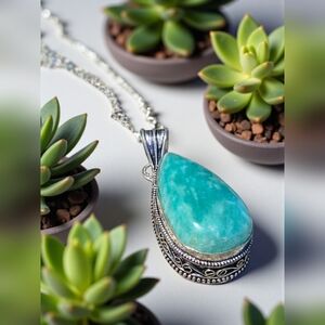 NWT Amazonite Gemstone Handmade Antique Design Pendant